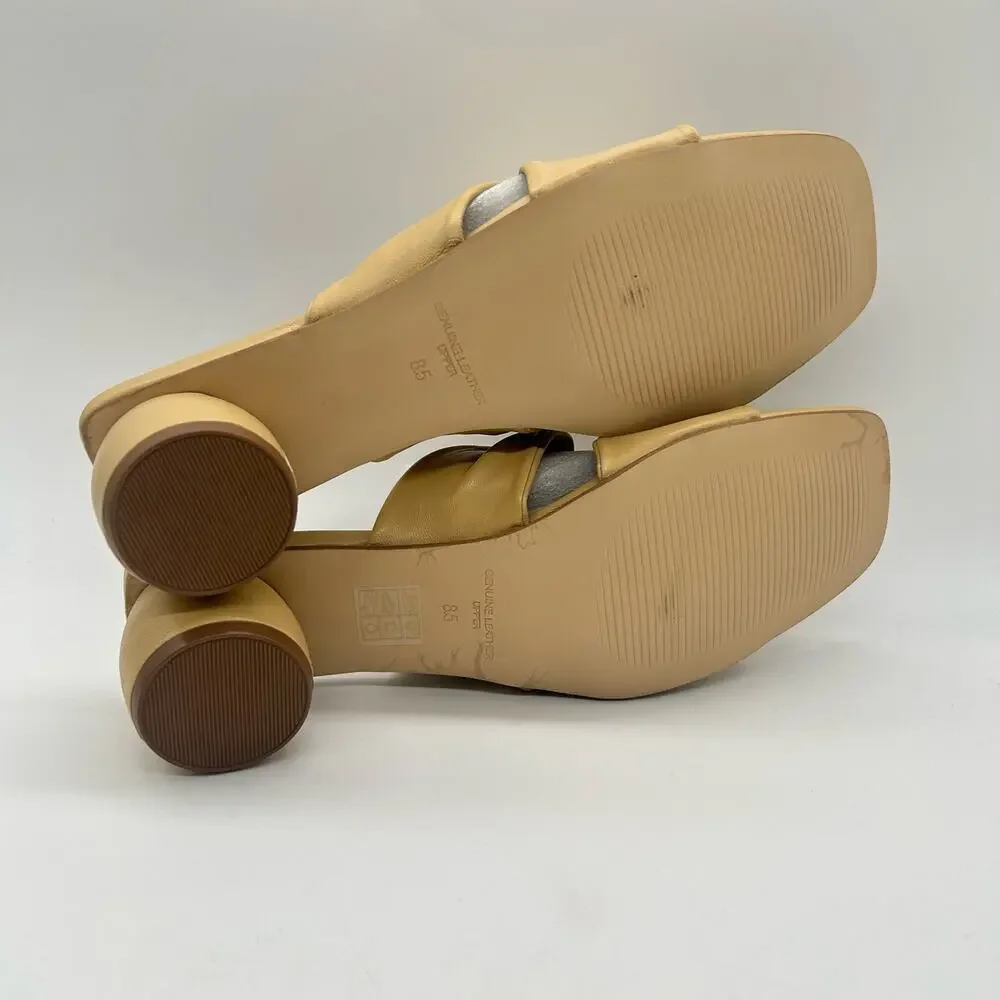 Journee Collection Sandals Womens 8.5 Tan‎ Leather Charlize Block Heel Mules NEW